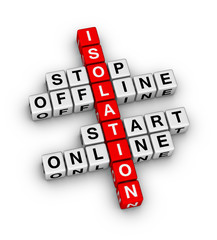Stop Online, Start Online. Self Isolation concept. 3D crossword puzzle on white background.
