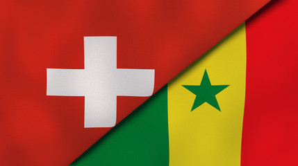 The flags of Switzerland and Senegal. News, reportage, business background. 3d illustration