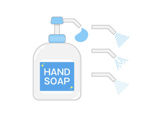 Illustration of hand soap. Hand soap bottle body. アイコン：ハンドソープ ボトル 石鹸 本体 セット