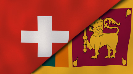 The flags of Switzerland and Sri Lanka. News, reportage, business background. 3d illustration