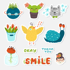 Spring set sticker kit with hand drawn elements