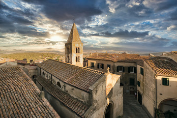 Fototapeta na wymiar Top view of the medieval village of Capalbio, Tuscany, Italy. Historic buildings in the hills.