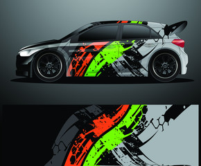 Fototapeta premium Rally car decal graphic wrap vector, abstract background
