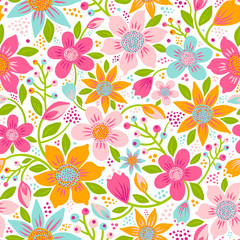 Fototapeta na wymiar Seamless vector pattern with beautiful flowers. Floral background.