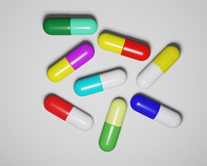 pile of colorful pills, conceptual image. Medical pills . Medical concept. 3d rendering