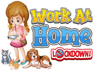 Font design for work from home with girl and pet