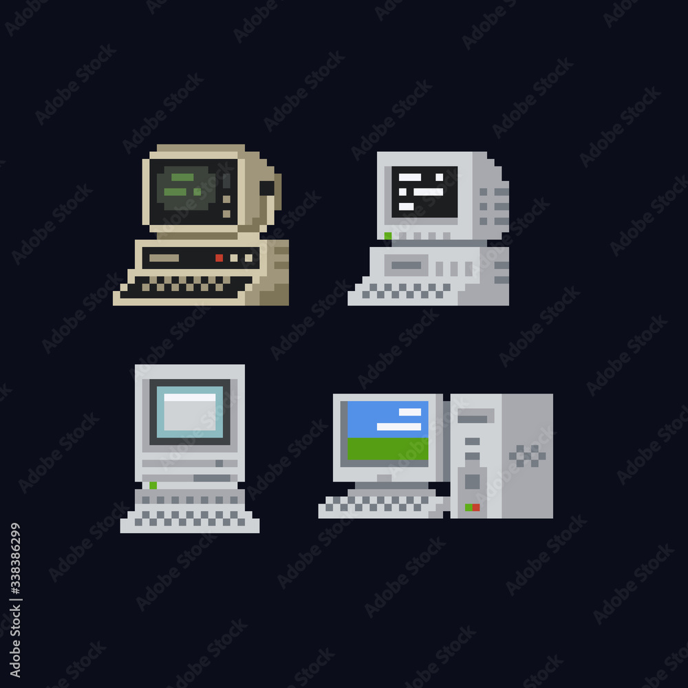 Fototapete retro personal computers with terminal console commands on the screen, computer case and keyboard vi