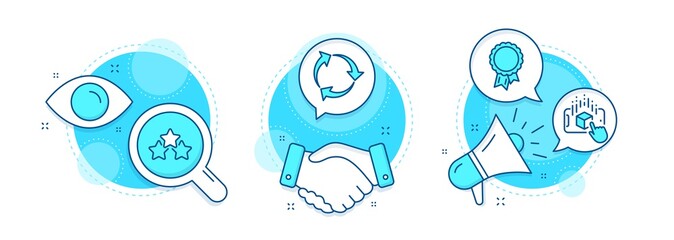 Augmented reality, Ranking stars and Recycle line icons set. Handshake deal, research and promotion complex icons. Success sign. Phone simulation, Winner award, Recycling waste. Award reward. Vector