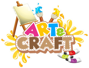 Font design for word art and craft with paintbrushes and canvas