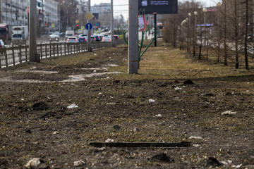 Disgusting waste dumped on public lawn, foreign bin dumped on street, environmental pollution,...