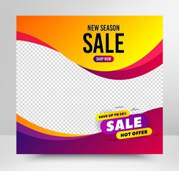 Sale 30% off badge. Sale banner template. Discount banner shape. Hot offer icon. Social media layout banner. Online shopping web template. Sale promotion badge. Promotional flyer design. Vector