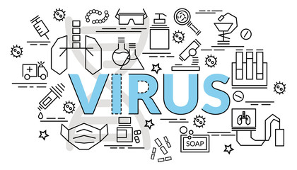 Flat colorful design concept for Virus. Infographic idea of making creative products. Template for website banner, flyer and poster.