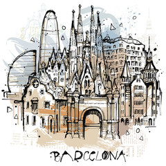 Naklejka premium Handgezeichnete Barcelona Illustration in Vektoren
