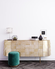 mockup poster frame in modern interior background, Scandinavian style, 3D rendering, 3D illustration