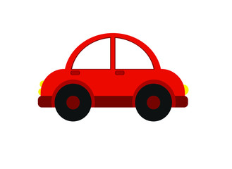 red car, flat vector image of baby toy car on a white background