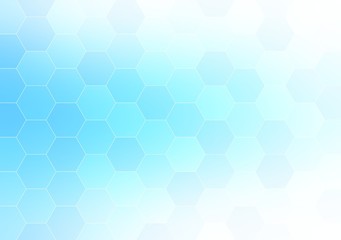 Hexagon pattern on white blue defocus background. Abstract plain geometric template.