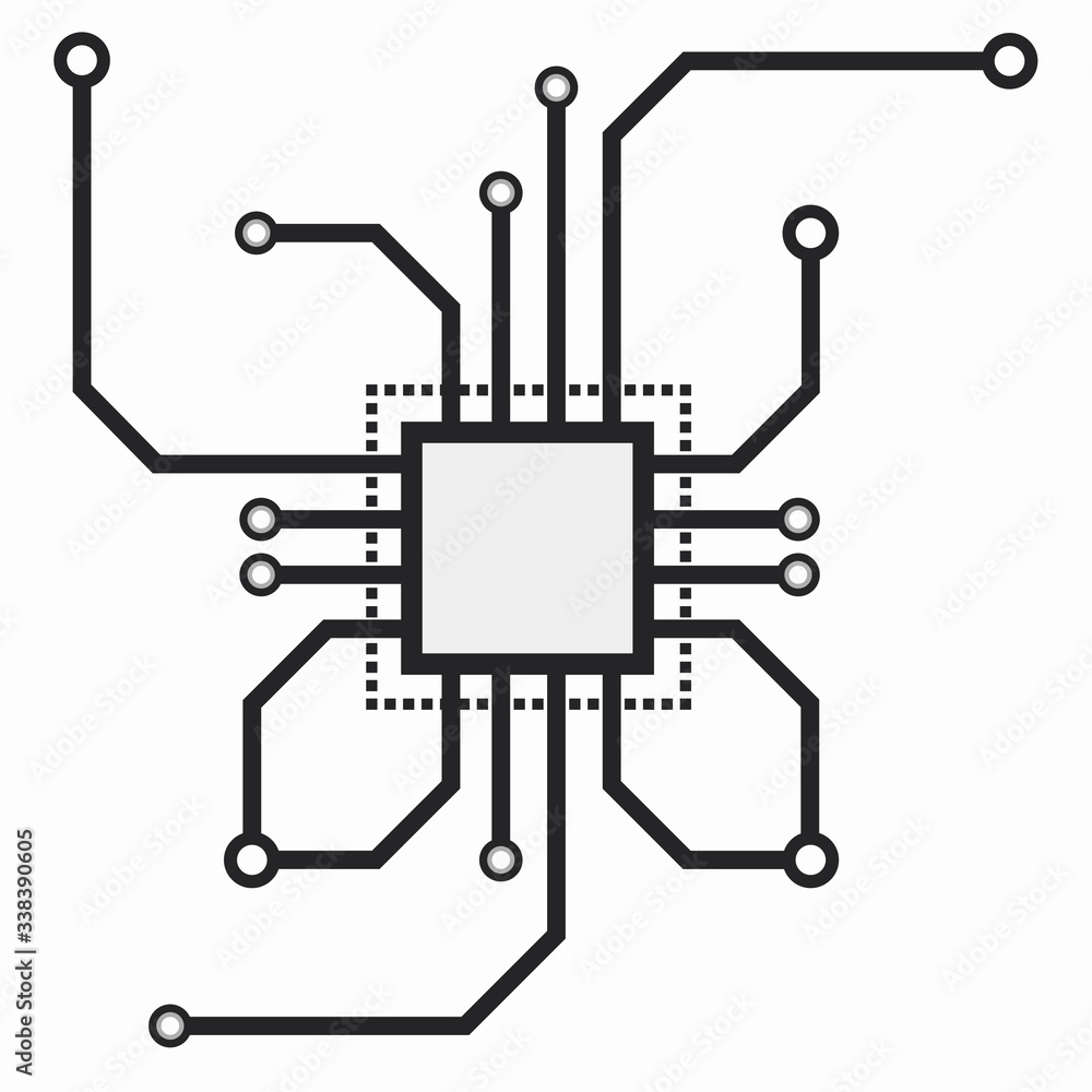 Aufkleber Flat CPU vector illustration. Circuit board chip icon. Abstract macro vector illustration.