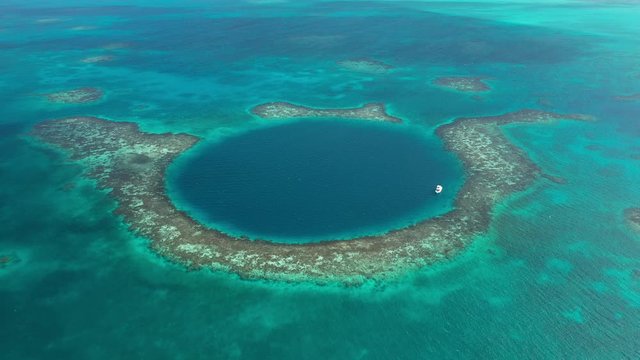 Aerial Shot over the amazing Blue Hole in the Caribbean