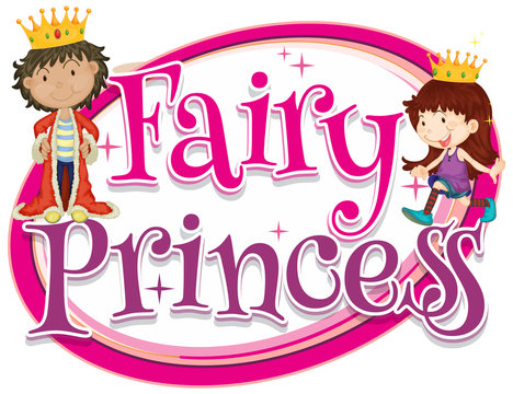 Font design for word fairy princess with prince and princess