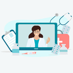 Online medical consultation during quarantine. Stay home to be protective from coronavirus.