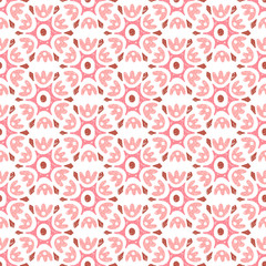 Seamless pink and white floral pattern. Ornament drawn in pencil on paper. Bohemian summer patchwork print. Grunge texture. Vector illustration.