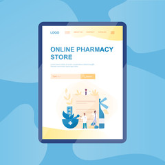 Online pharmacy web banner on computer or tv screen.