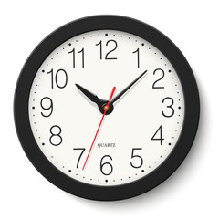 Vector black round wall clock isolated on white