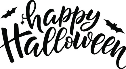 Happy Halloween Text Banner, Vector illustration with bat and spider