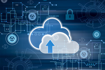 Cloud image and schemes on background. Modern technology