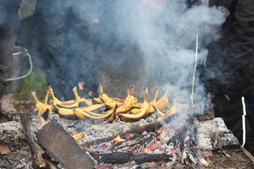 Banane au chocolat sur le feu