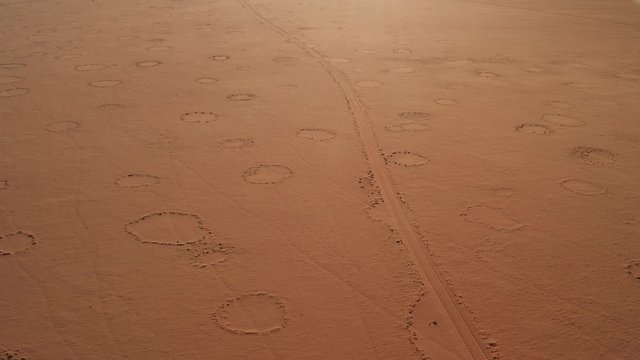 Aerial view of the unexplained fairy circles found in the Namib Desert in Namibia.