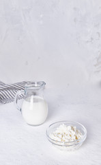 Milk kefir or bulgaros. Milk kefir grains. Probiotic cold fermented dairy drink. 