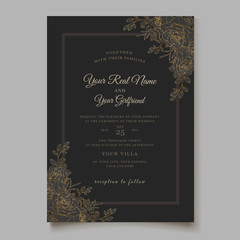 elegant wedding card with beautiful floral and leaves template