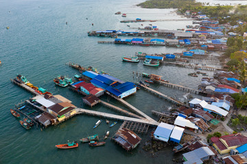 Traditional floating village on Koh Sdach island in Cambodia