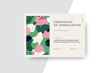 Certificate of appreciation template design. Elegant business diploma layout for training graduation or course completion. Vector background illustration.