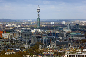 BT Tower and the skyline of London from the Shard England