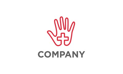 Fototapeta na wymiar red hand logo with medical cross design