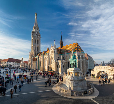 Matthias Church in front of the Fisherman's Bastion at the heart of Buda's Castle District