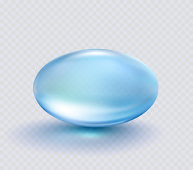 Pill isolated on transparent background. Medical oil capsule of vitamins and minerals. Vector realistic blue drug element template