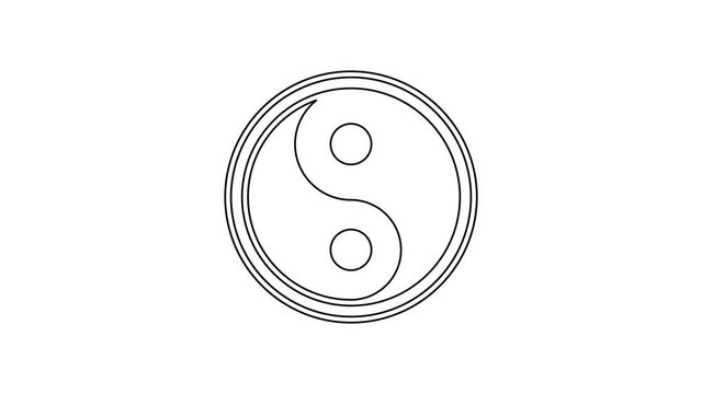 Black line Yin Yang symbol of harmony and balance icon isolated on white background. 4K Video motion graphic animation