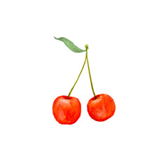 さくらんぼ　果物　フルーツ　水彩