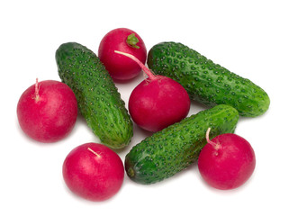 Cucumbers and radish isolated on a white background