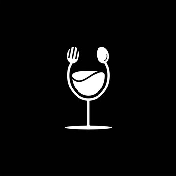 Restaurant logo design with spoons and glass vector image