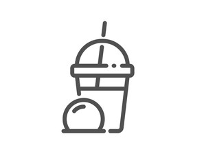 Obraz premium Ice cream milkshake line icon. Vanilla sundae sign. Frozen summer dessert symbol. Quality design element. Editable stroke. Linear style ice cream milkshake icon. Vector