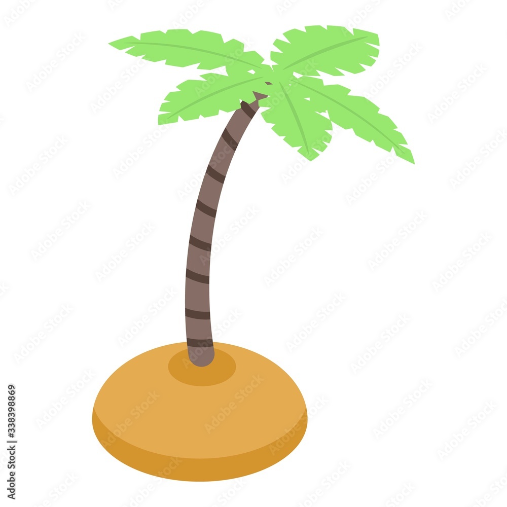 Poster palm tree at island icon. isometric of palm tree at island vector icon for web design isolated on wh