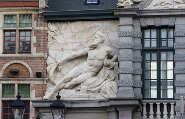 Ghent, Flemish Region / Belgium - april 24 2012 : Neptune monumental gateway (1689) to the Old Fish...