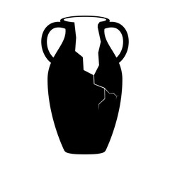 Broken ancient amphora icon with two handles. Antique clay vase jar, Old traditional vintage pot. Ceramic jug archaeological artefact. Greek or Roman vessel pottery for wine or oil. Vector