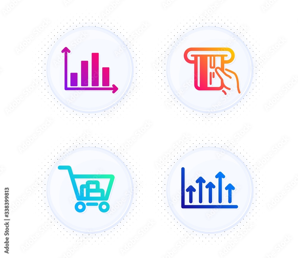 Aufkleber credit card, diagram graph and internet shopping icons simple set. button with halftone dots. growth