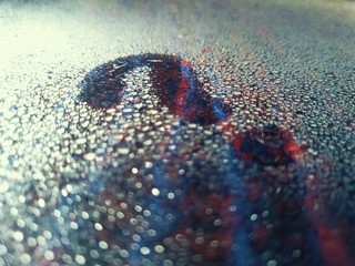 a question mark drawn with your finger on wet colored glass in a creative photo