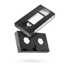 Two old video tapes isolated on a white background